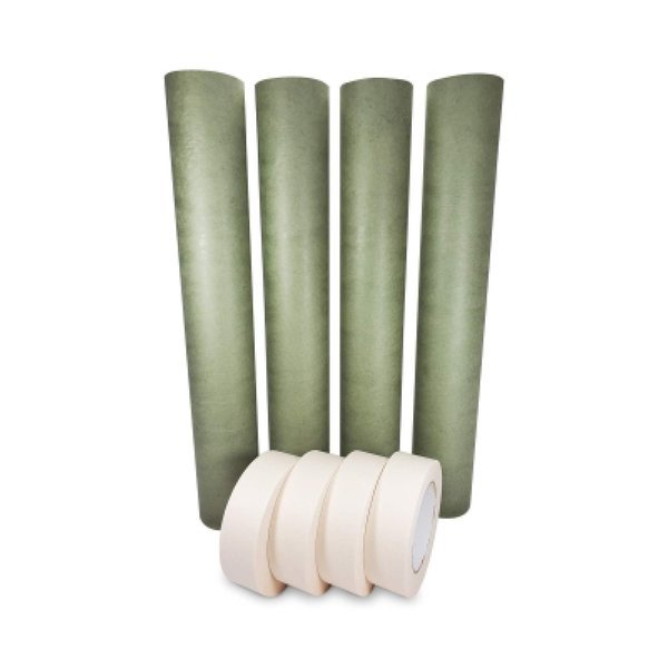 18in x 60 yd Green Masking Paper and 1 1/2in x 60 yd GP Masking Tape, for Covering, 4PK, Idl Packaging, Mfr#: 4x GRH-18, 4457-112